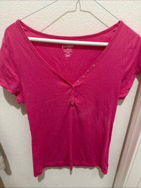 Perfect Brand Fuchsia Deep V Short Sleeve Henley